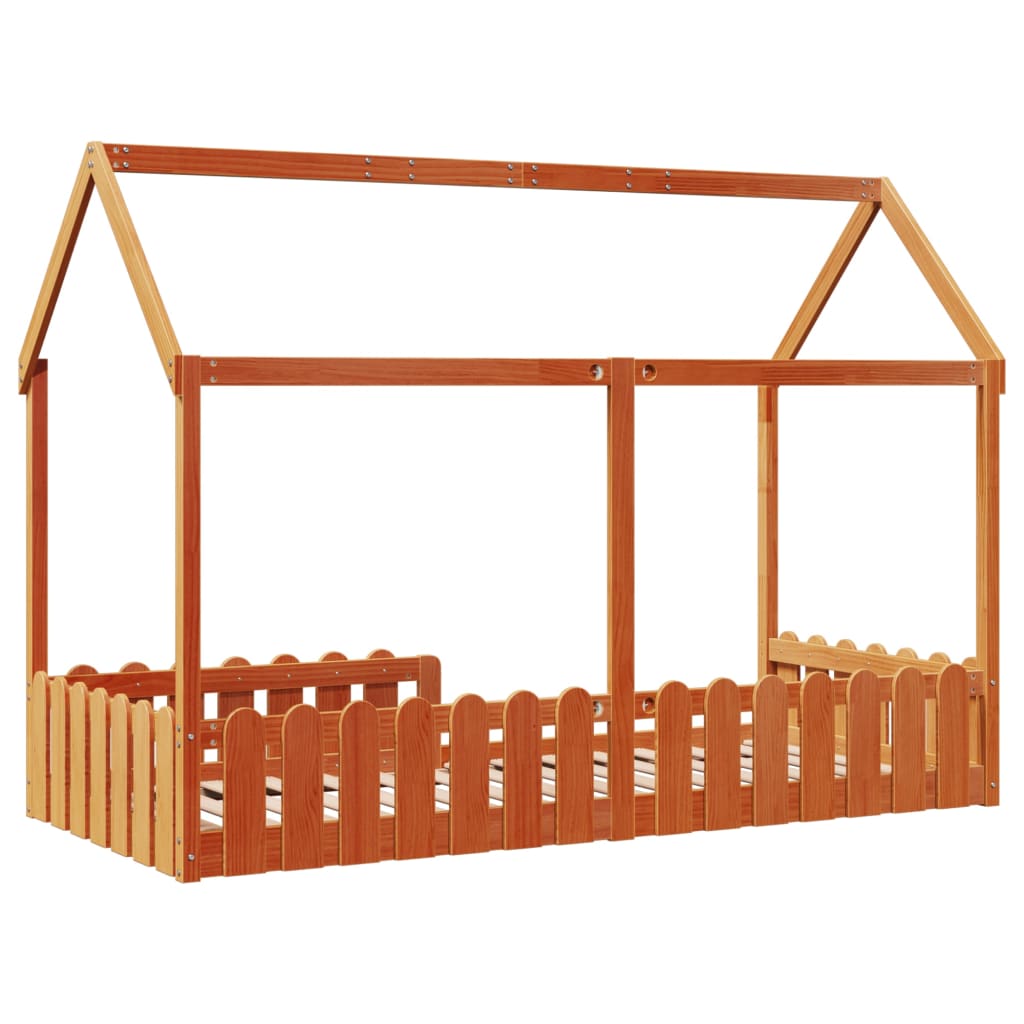 Lit enfant lit cabane cire marron 90x200 cm pin