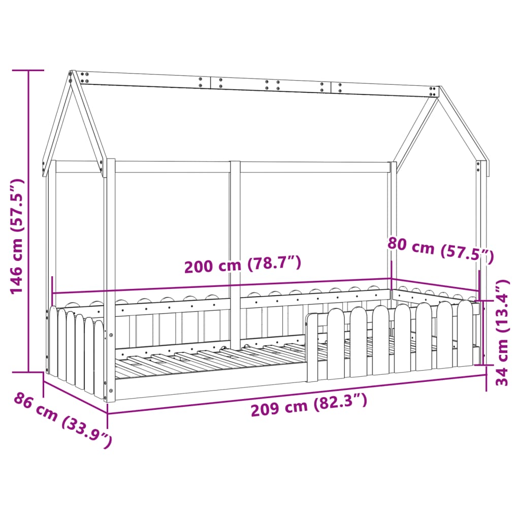 Lit enfant lit cabane 80x200 cm bois de pin massif