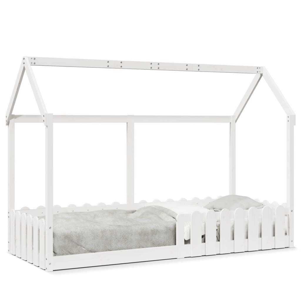 Lit enfant lit cabane blanc 80x200 cm bois de pin massif