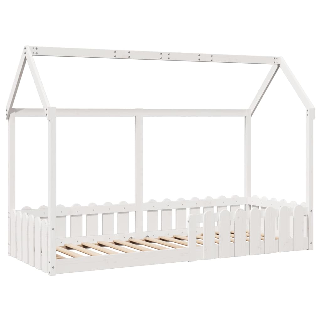 Lit enfant lit cabane blanc 80x200 cm bois de pin massif