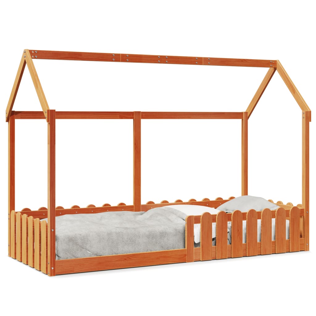 Lit enfant lit cabane cire marron 80x200 cm pin