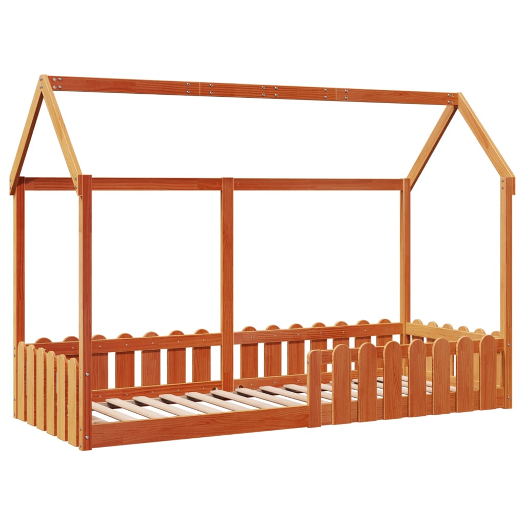 Lit enfant lit cabane cire marron 80x200 cm pin