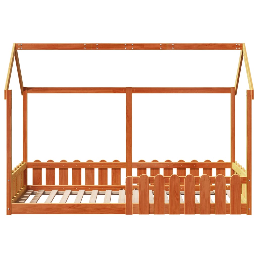 Lit enfant lit cabane cire marron 80x200 cm pin