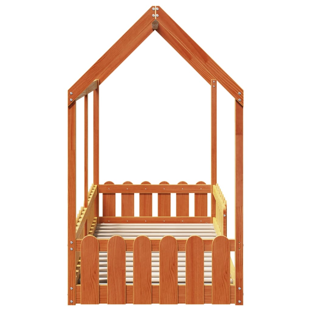 Lit enfant lit cabane cire marron 80x200 cm pin