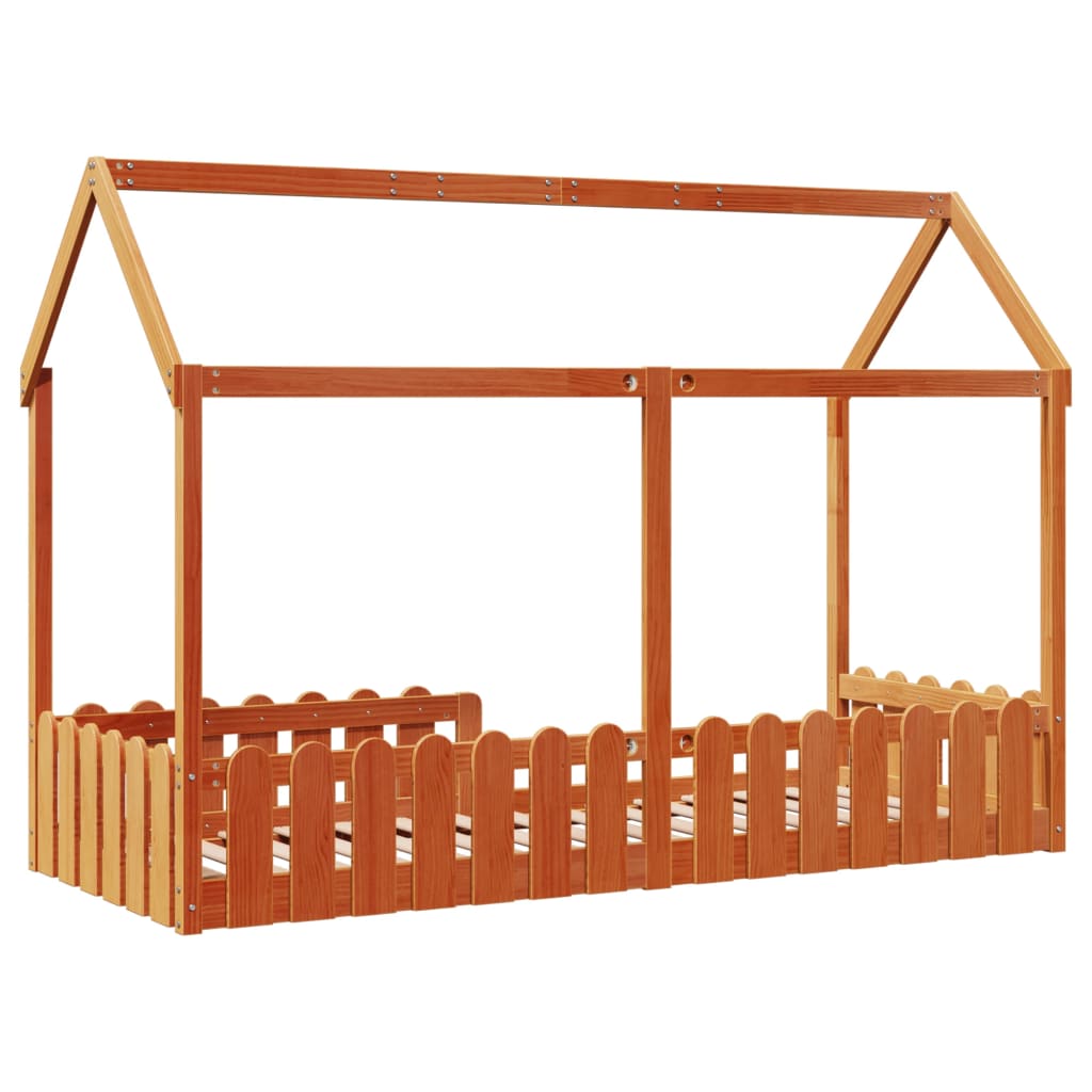 Lit enfant lit cabane cire marron 80x200 cm pin