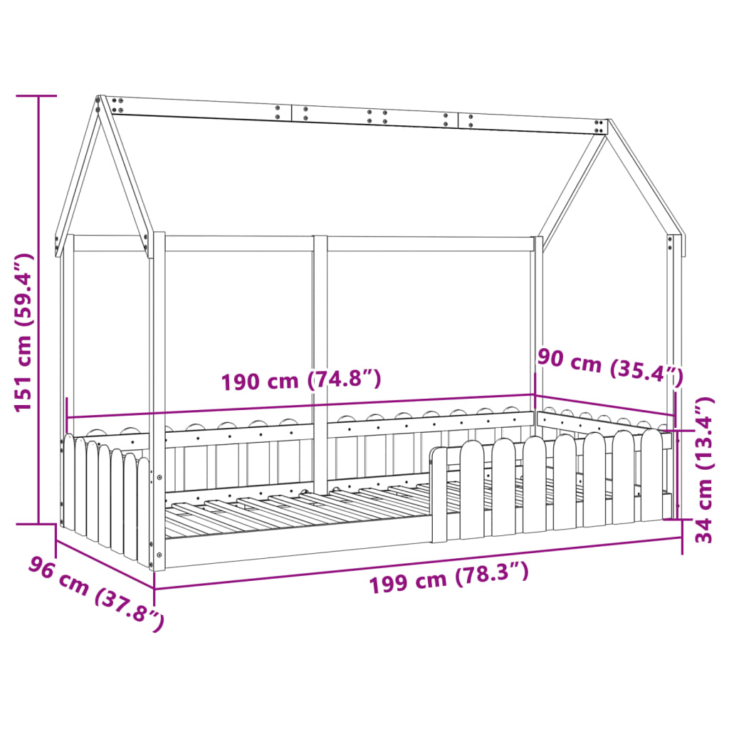 Lit enfant lit cabane 90x190 cm bois de pin massif