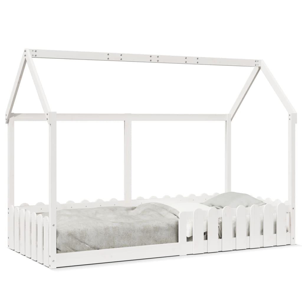 Lit enfant lit cabane blanc 90x190 cm bois de pin massif