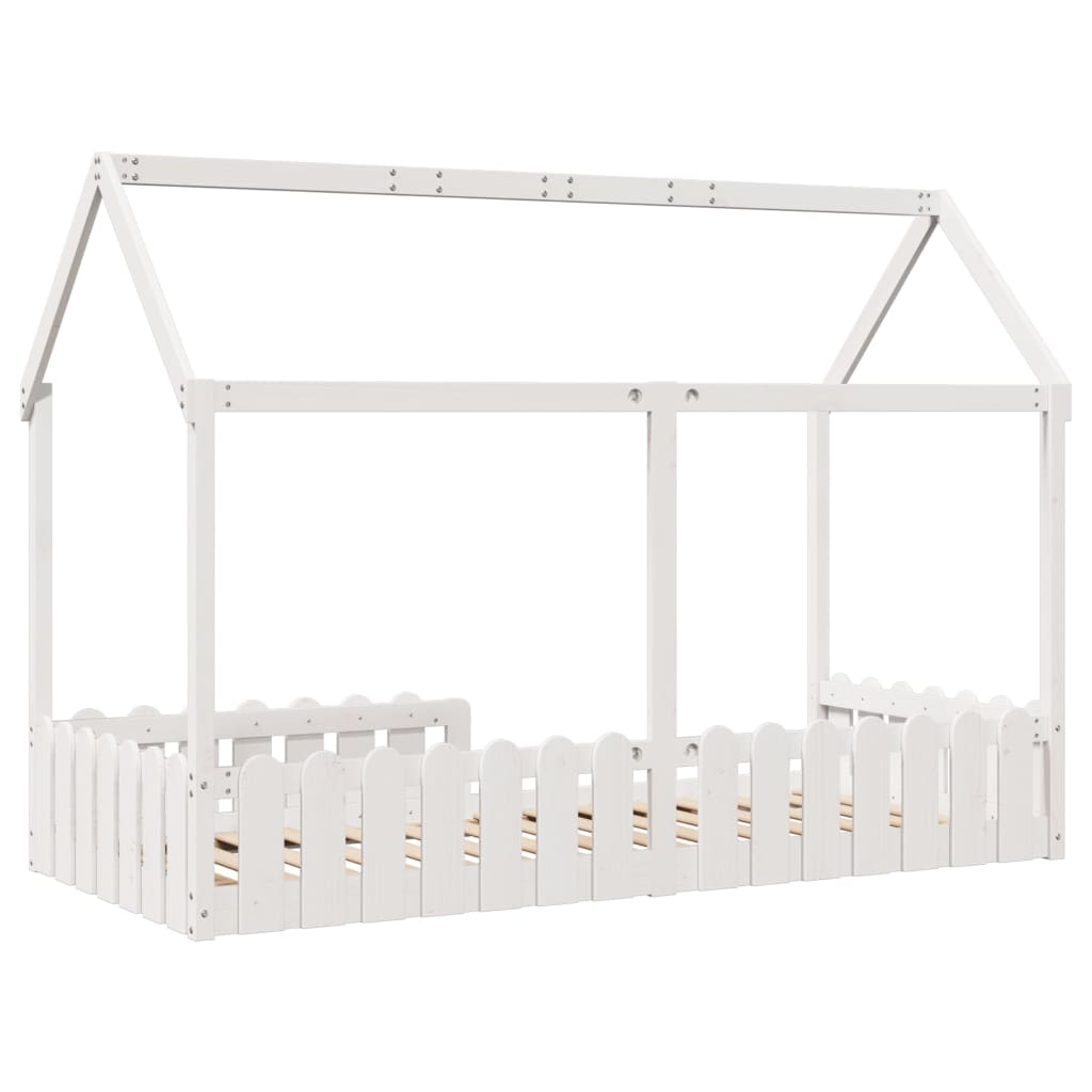 Lit enfant lit cabane blanc 90x190 cm bois de pin massif