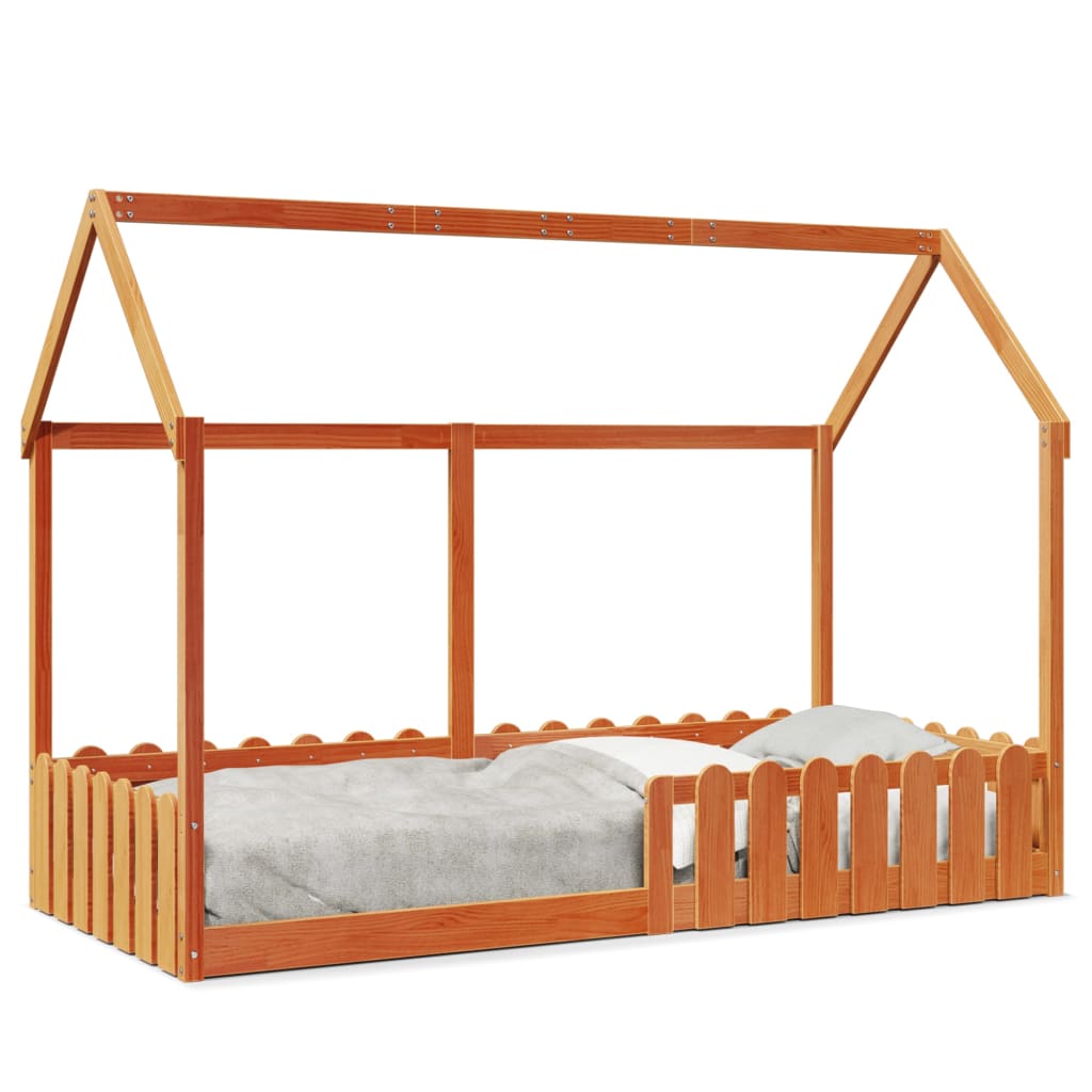 Lit enfant lit cabane cire marron 90x190 cm bois de pin massif