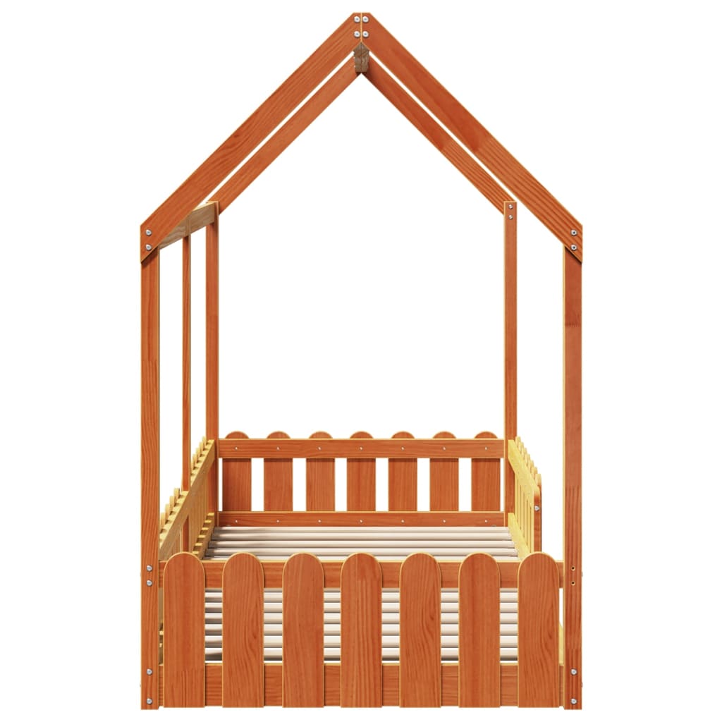 Lit enfant lit cabane cire marron 90x190 cm bois de pin massif