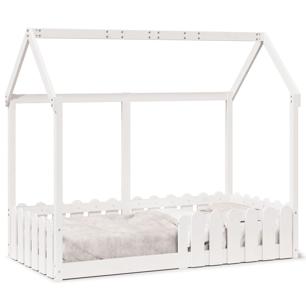 Lit enfant lit cabane blanc 80x160 cm bois de pin massif