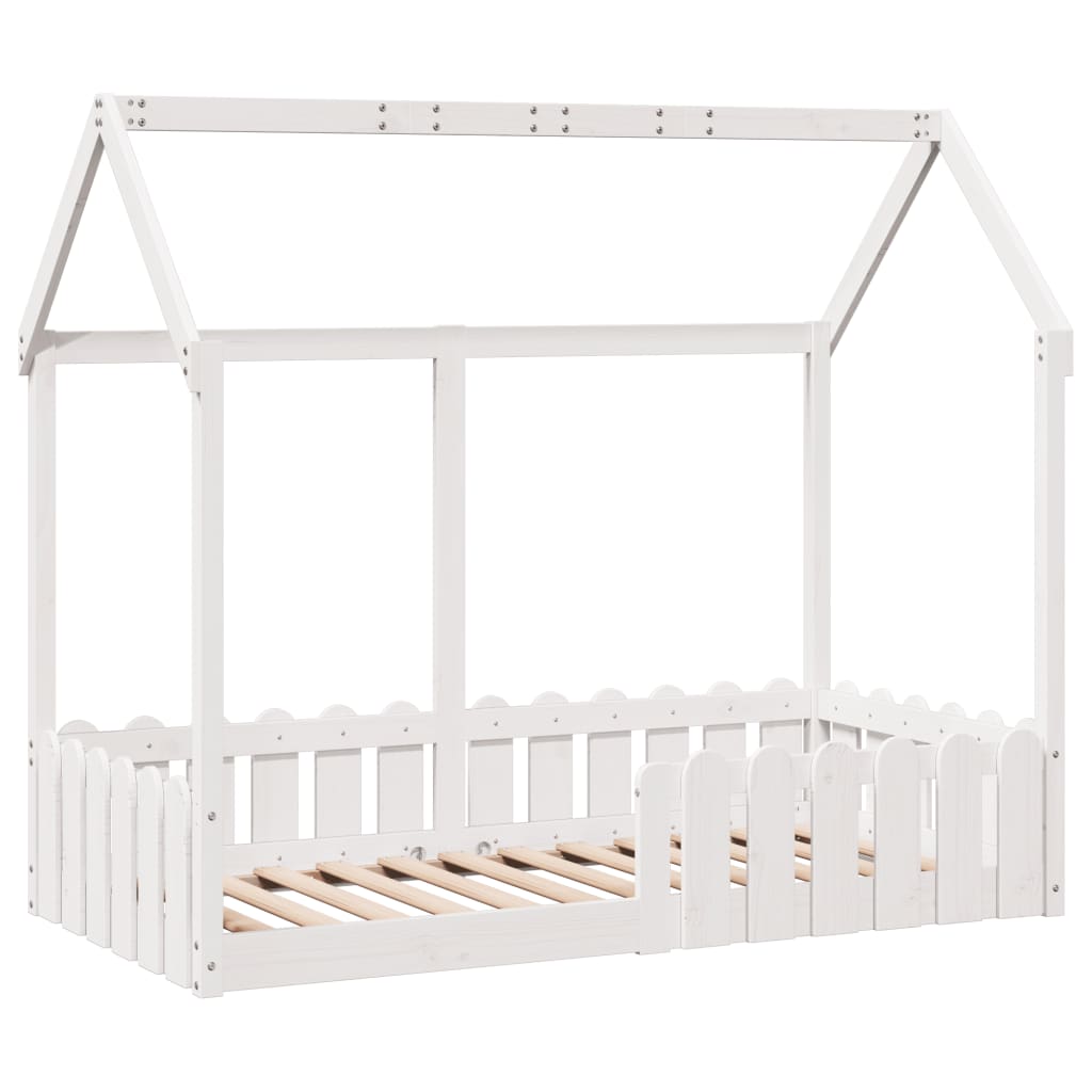 Lit enfant lit cabane blanc 80x160 cm bois de pin massif