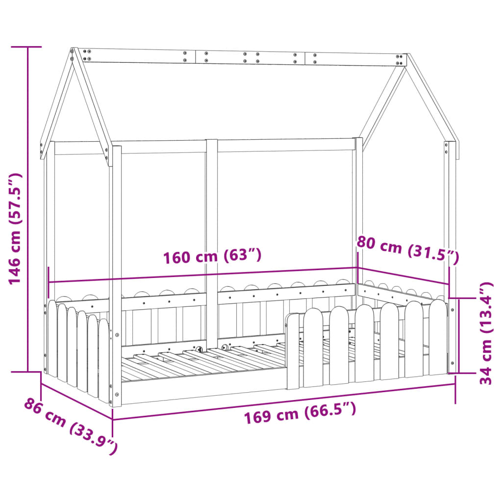 Lit enfant lit cabane blanc 80x160 cm bois de pin massif