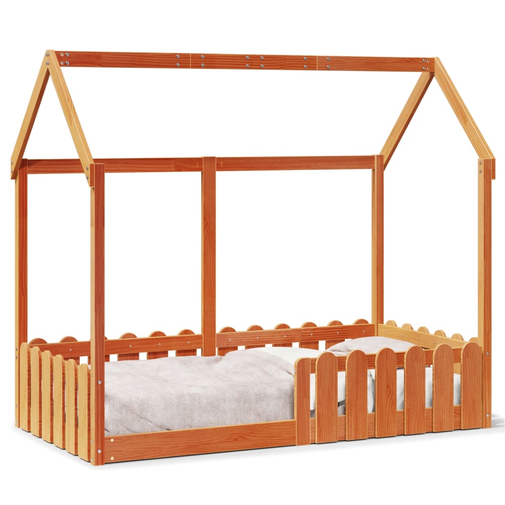 Lit enfant lit cabane cire marron 80x160 cm bois de pin massif