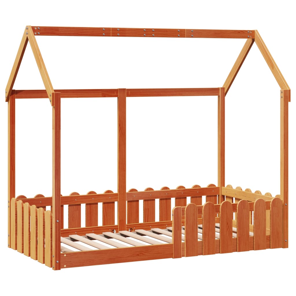 Lit enfant lit cabane cire marron 80x160 cm bois de pin massif