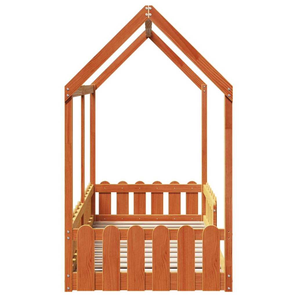 Lit enfant lit cabane cire marron 80x160 cm bois de pin massif