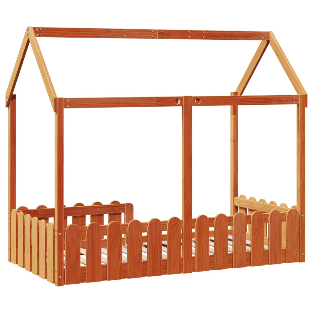 Lit enfant lit cabane cire marron 80x160 cm bois de pin massif