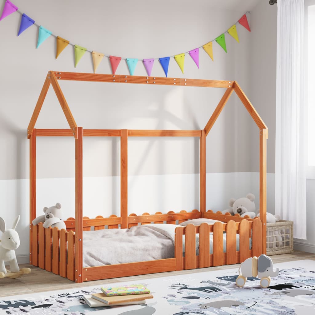 Lit enfant lit cabane cire marron 80x160 cm bois de pin massif