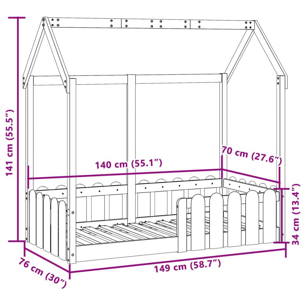 Lit enfant lit cabane blanc 70x140 cm bois de pin massif