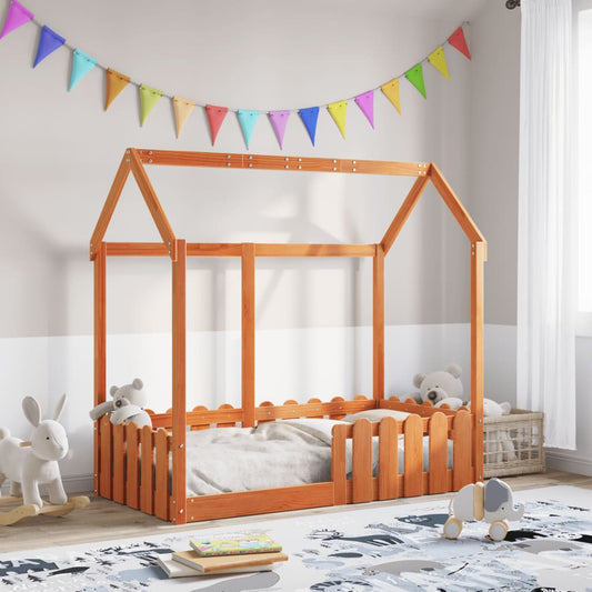 Lit enfant lit cabane cire marron 70x140 cm pin