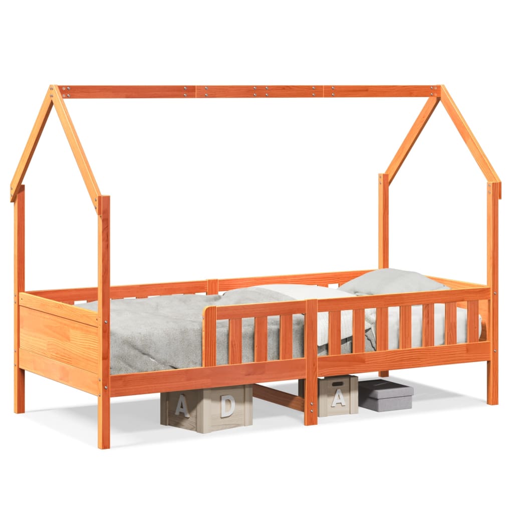 Lit enfant lit cabane cire marron 90x200 cm pin