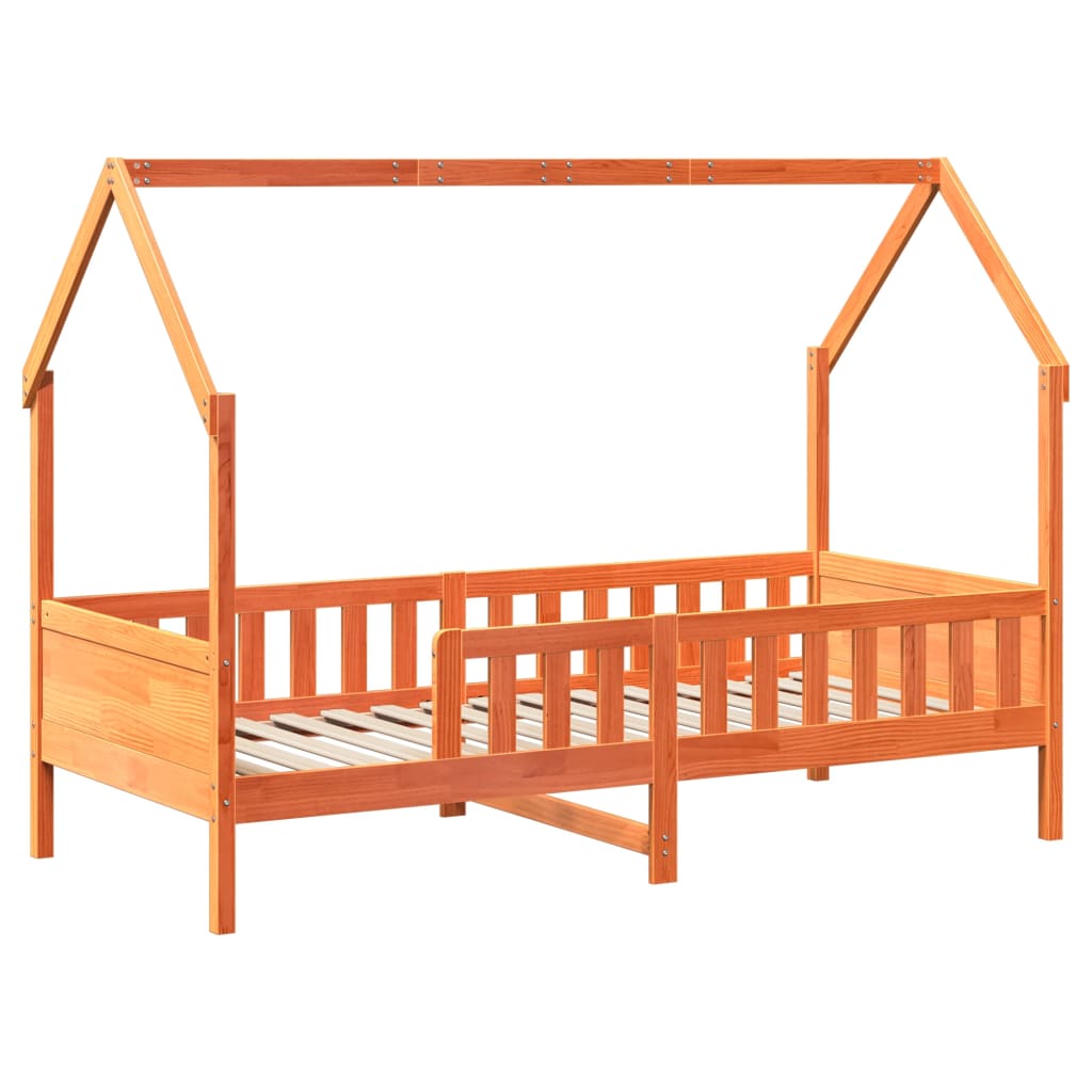 Lit enfant lit cabane cire marron 90x200 cm pin