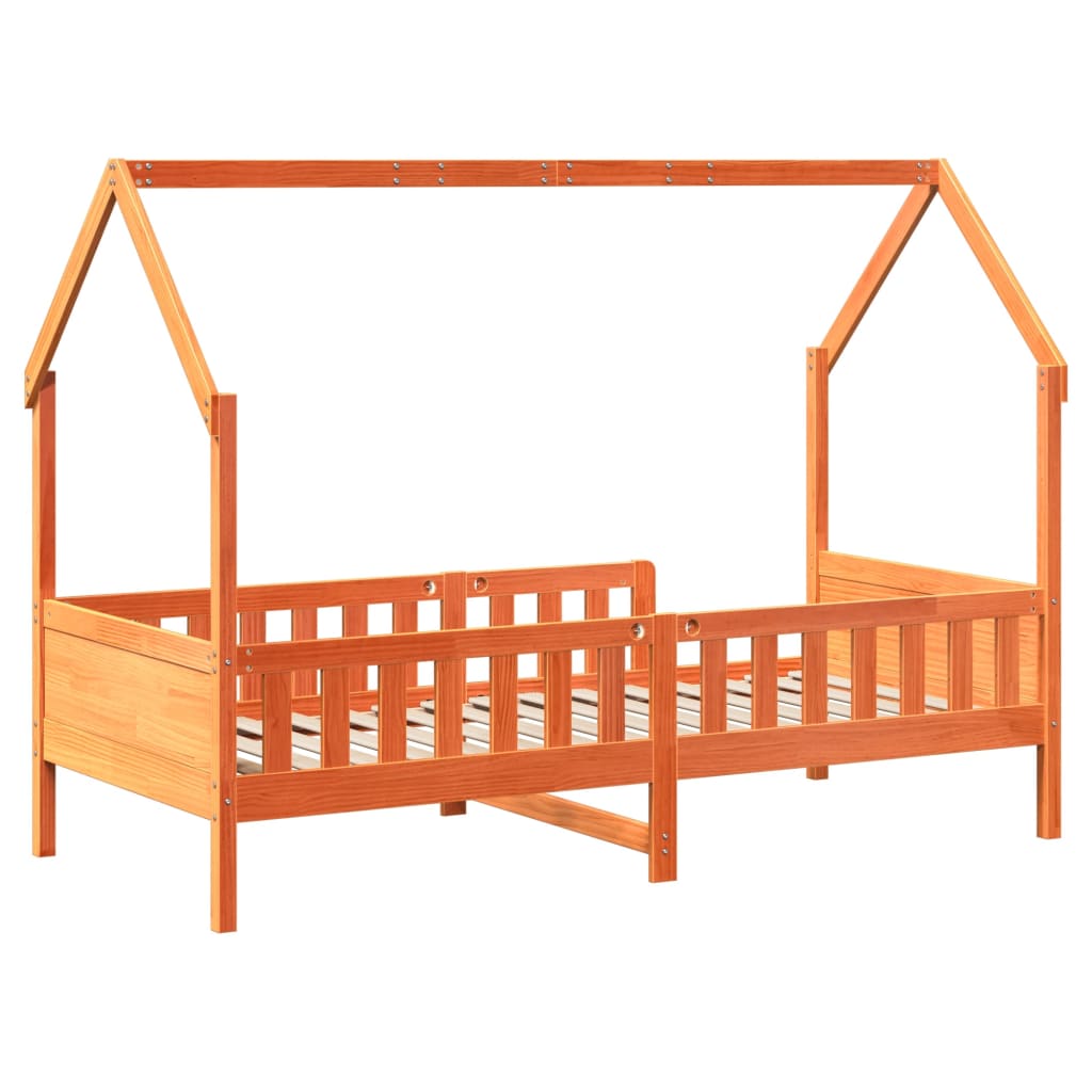 Lit enfant lit cabane cire marron 90x200 cm pin