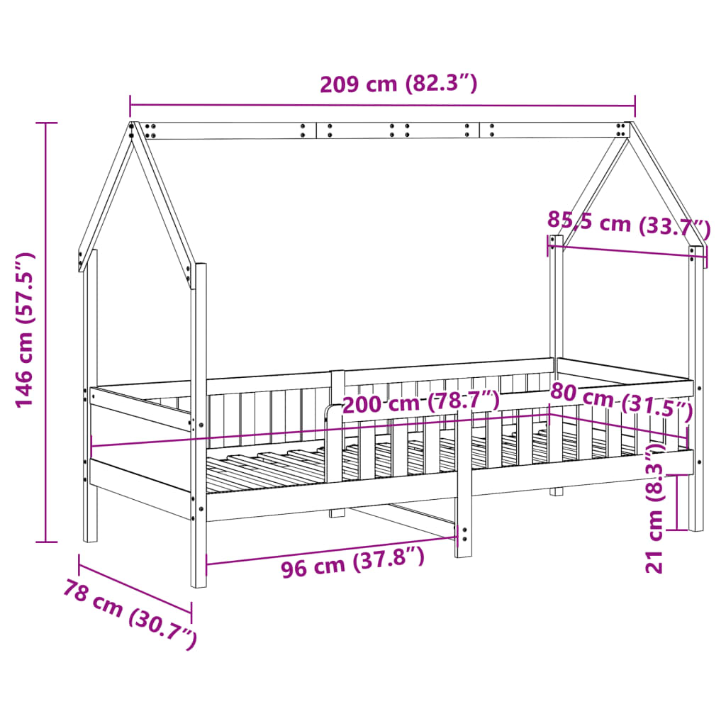 Lit enfant lit cabane 80x200 cm bois de pin massif