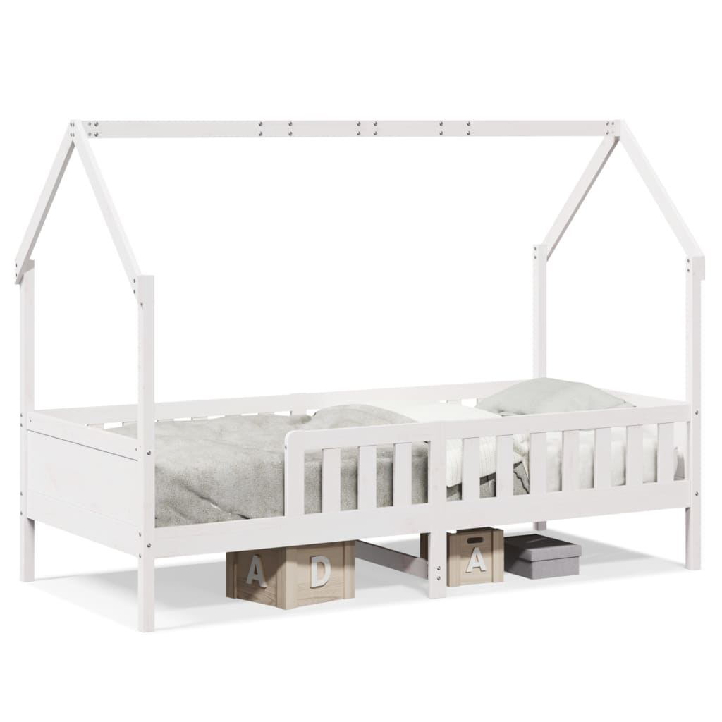 Lit enfant lit cabane blanc 80x200 cm bois de pin massif