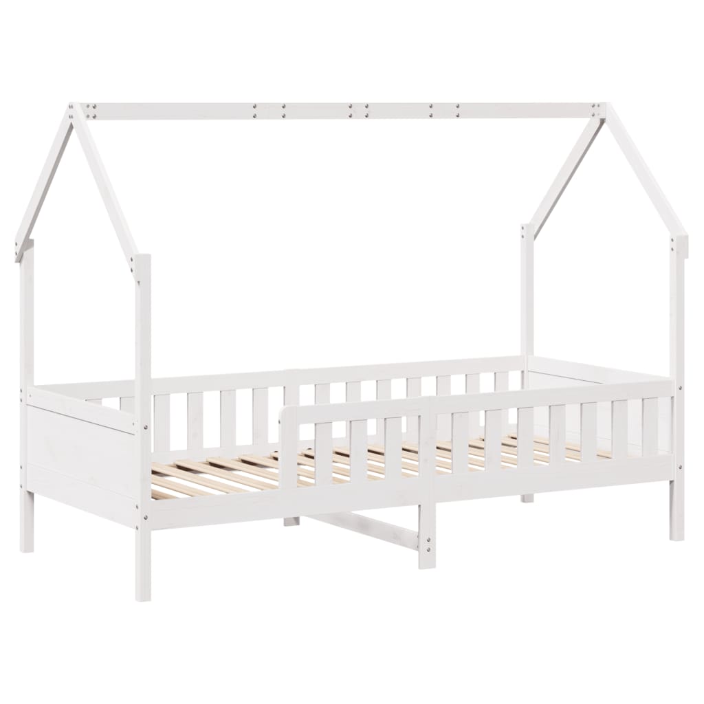 Lit enfant lit cabane blanc 80x200 cm bois de pin massif