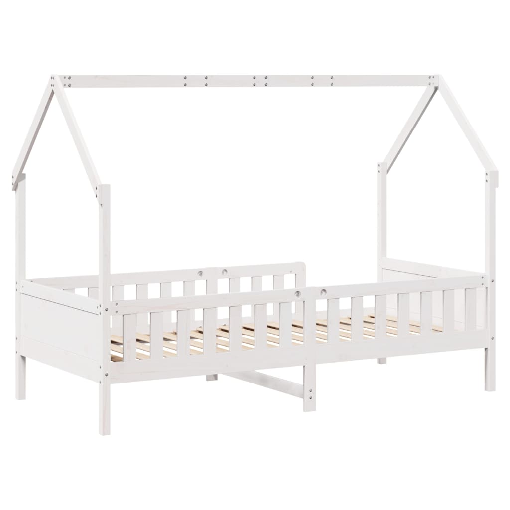 Lit enfant lit cabane blanc 80x200 cm bois de pin massif