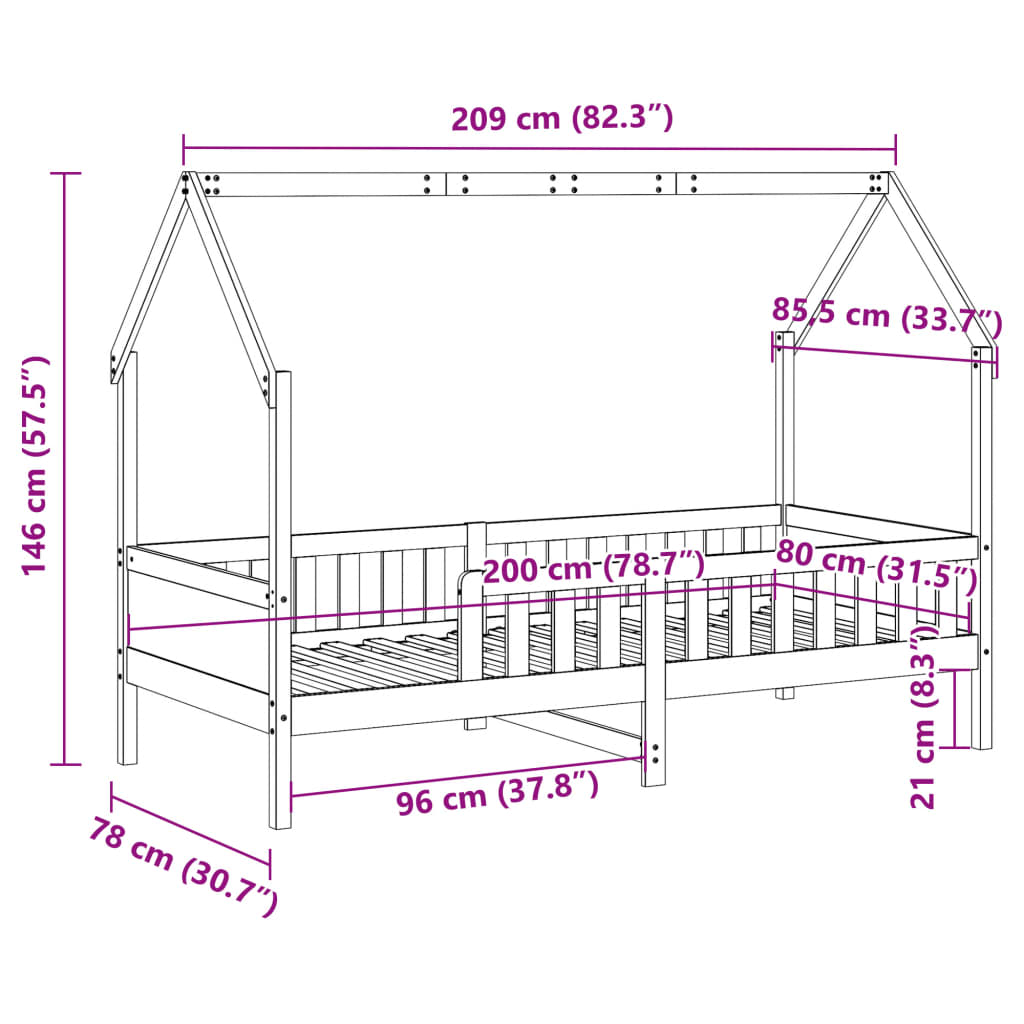 Lit enfant lit cabane blanc 80x200 cm bois de pin massif