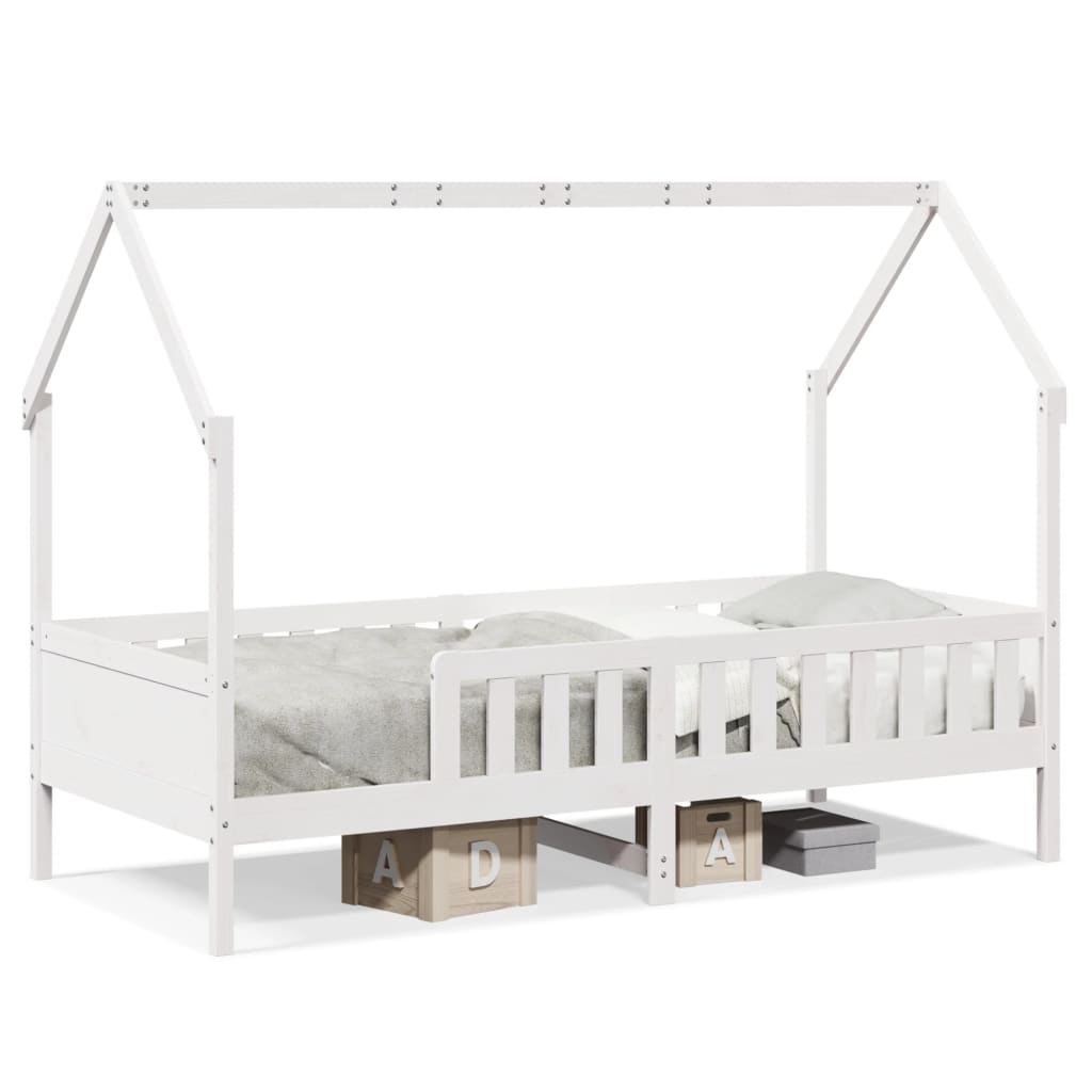 Lit enfant lit cabane blanc 90x190 cm bois de pin massif