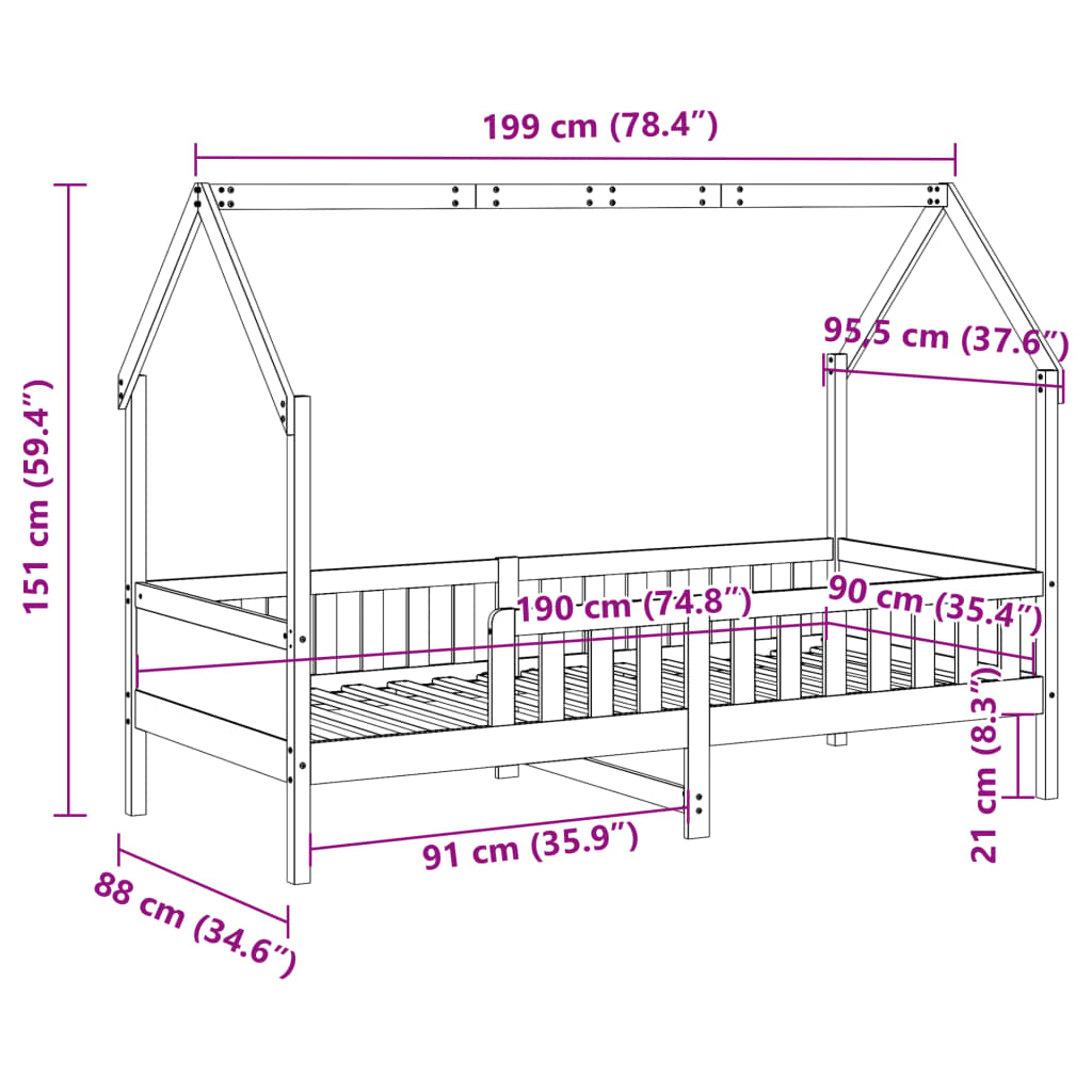 Lit enfant lit cabane blanc 90x190 cm bois de pin massif