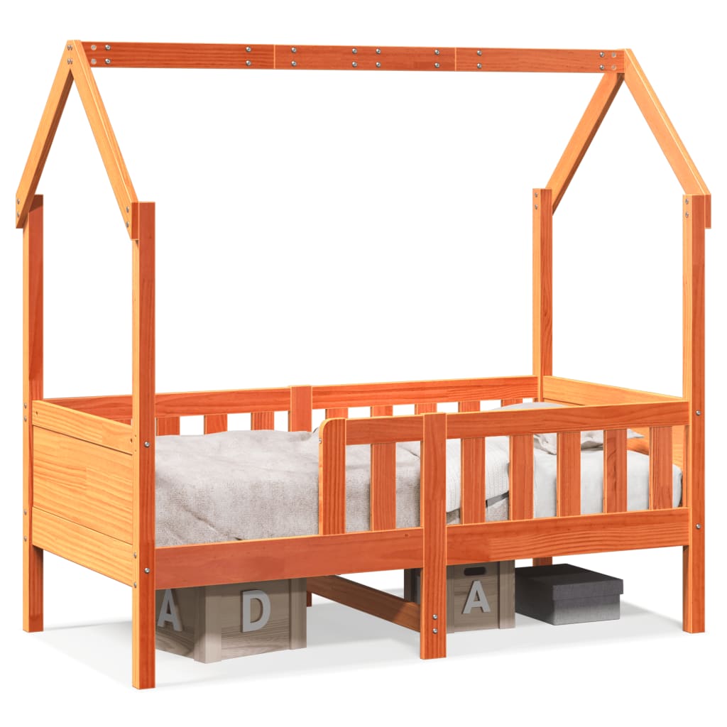 Lit enfant lit cabane cire marron 80x160 cm bois de pin massif