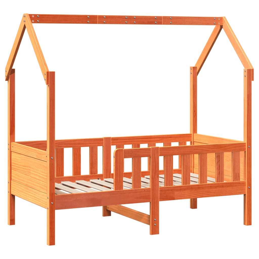 Lit enfant lit cabane cire marron 80x160 cm bois de pin massif