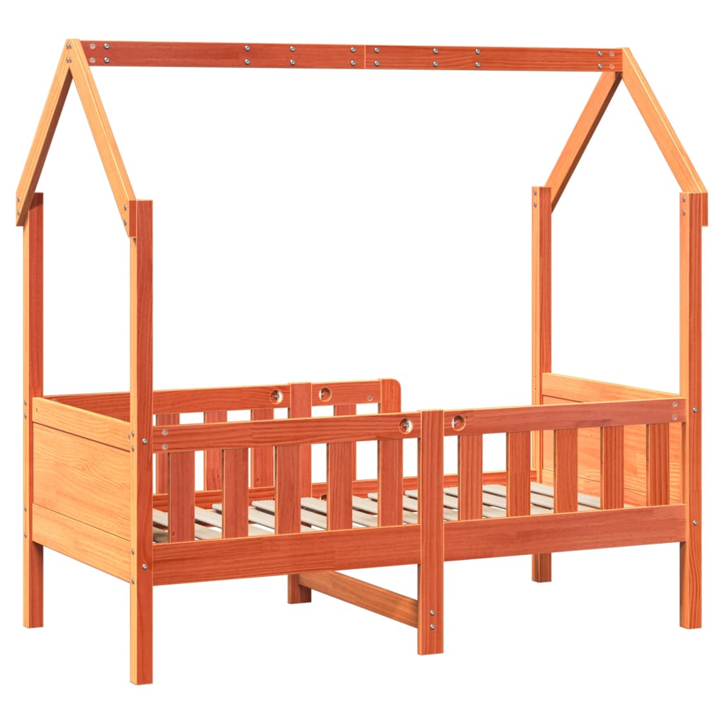 Lit enfant lit cabane cire marron 80x160 cm bois de pin massif