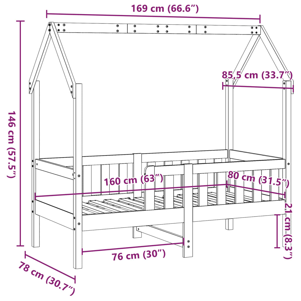 Lit enfant lit cabane cire marron 80x160 cm bois de pin massif