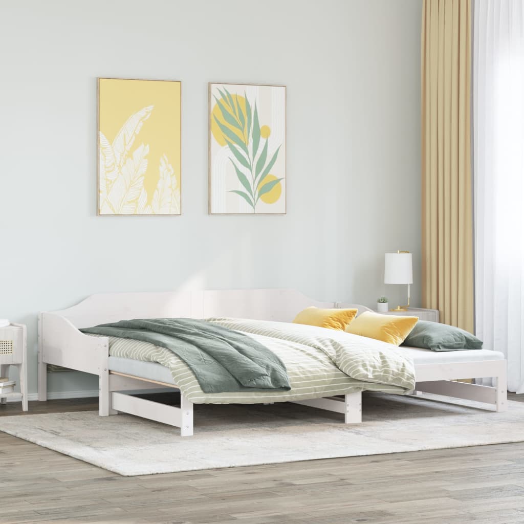 Lit de repos extensible blanc 80x200 cm en pin massif