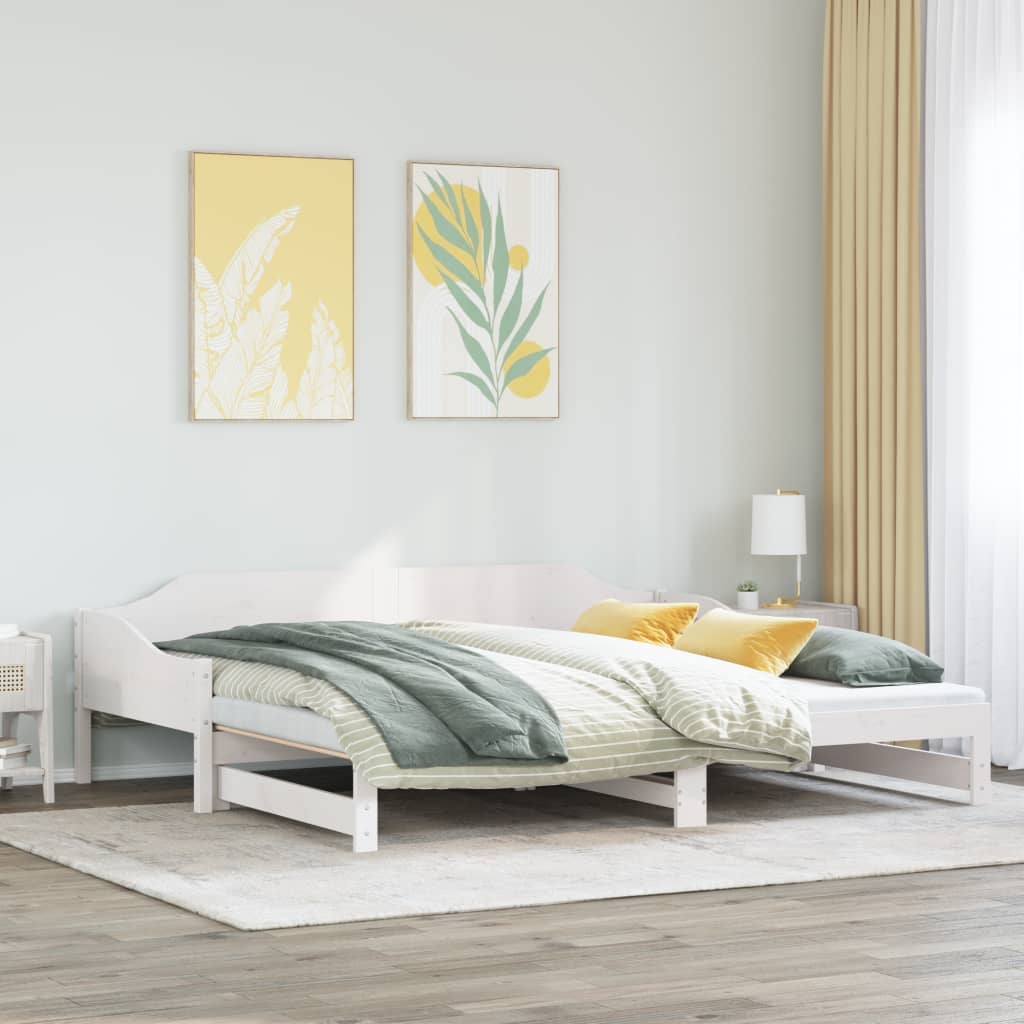 Lit de repos extensible blanc 90x200 cm en pin massif