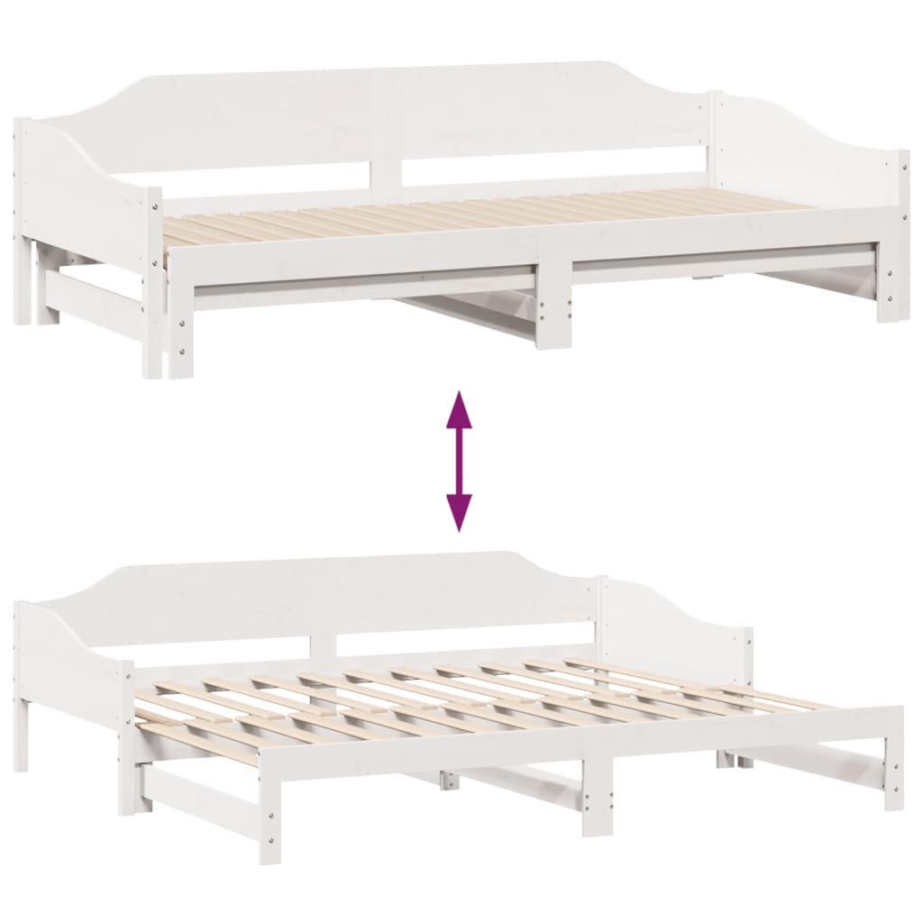 Lit de repos extensible blanc 90x190 cm en pin massif