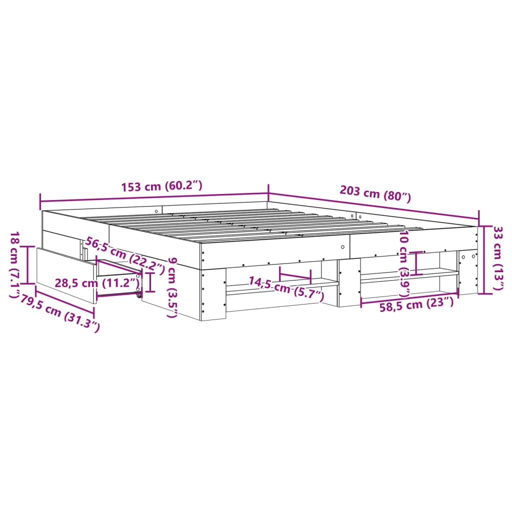 Bettgestell ohne Matratze Sonoma-Eiche 150x200 cm Holzwerkstoff