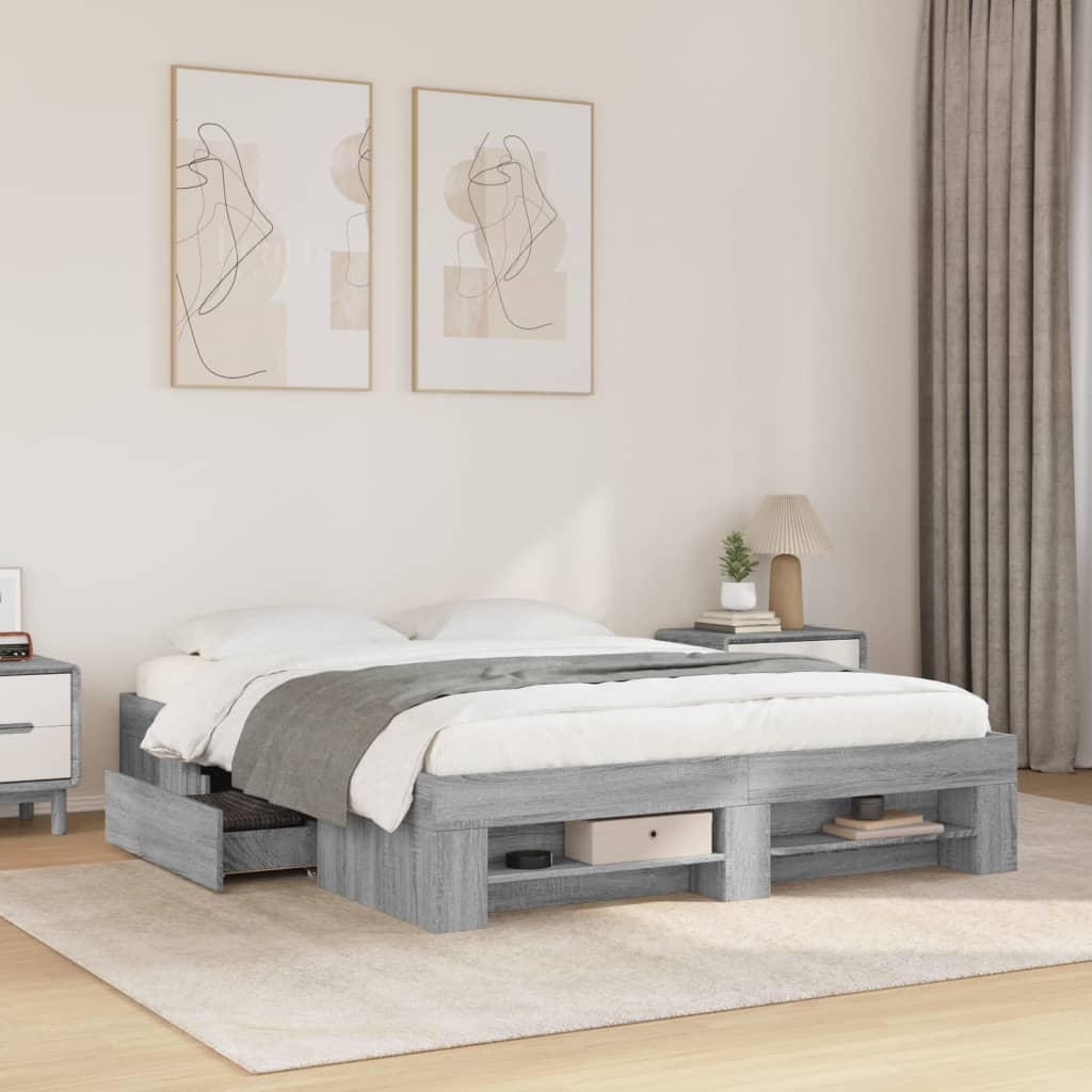 Bed frame Grey Sonoma 150x200 cm wood material