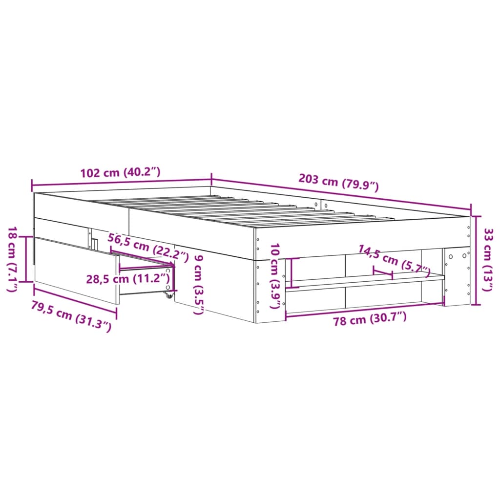 Bettgestell Grau Sonoma 100x200 cm Holzwerkstoff