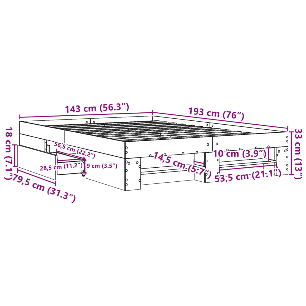 Bettgestell Betongrau 140x190 cm Holzwerkstoff