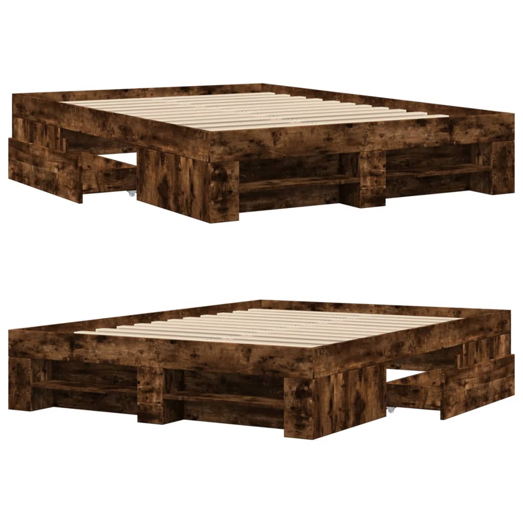 Bettgestell ohne Matratze Räuchereiche 140x190 cm Holzwerkstoff