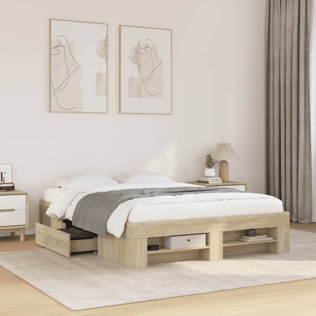 Bettgestell Sonoma-Eiche 135x190 cm Holzwerkstoff