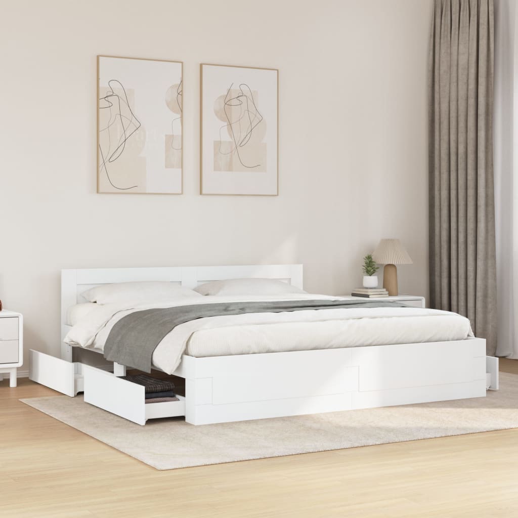 Bed frame with headboard without mattress white 180x200 cm