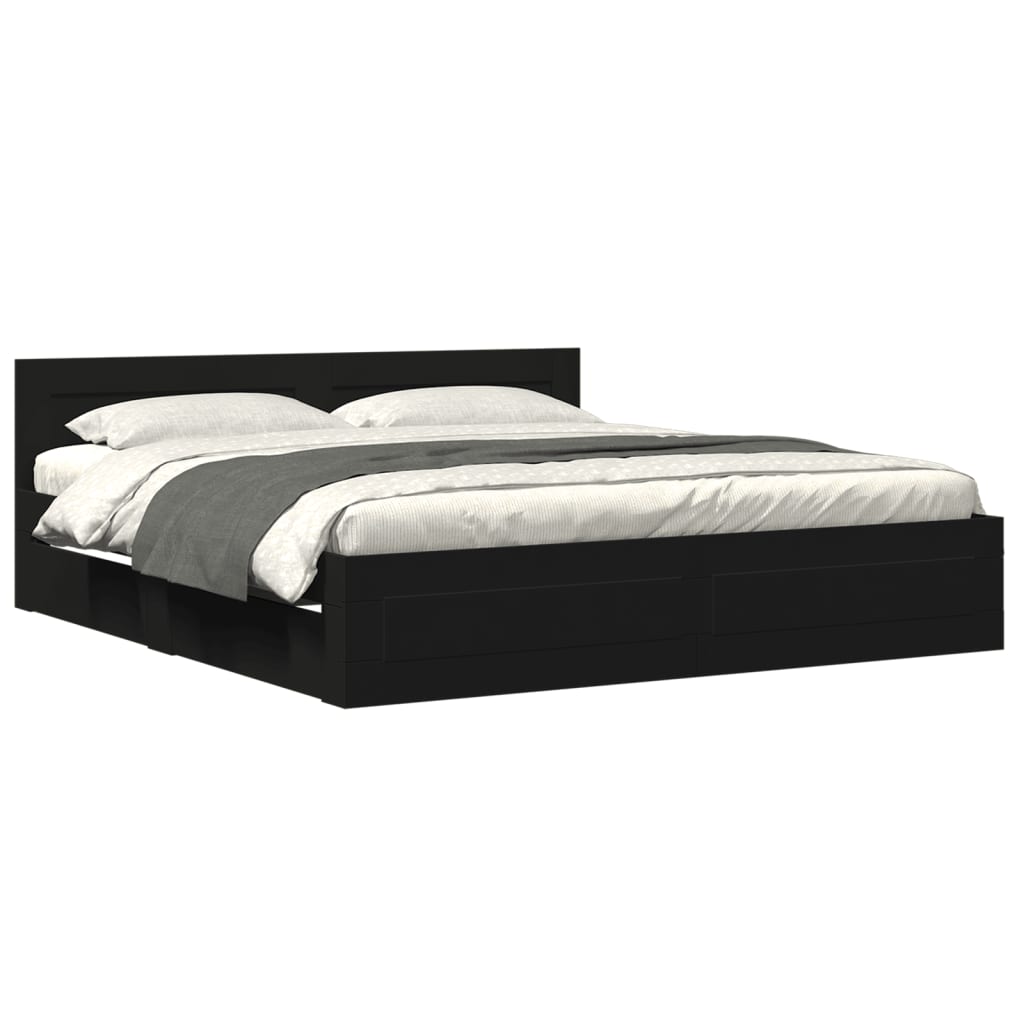 Bed frame with headboard without mattress black 180x200 cm