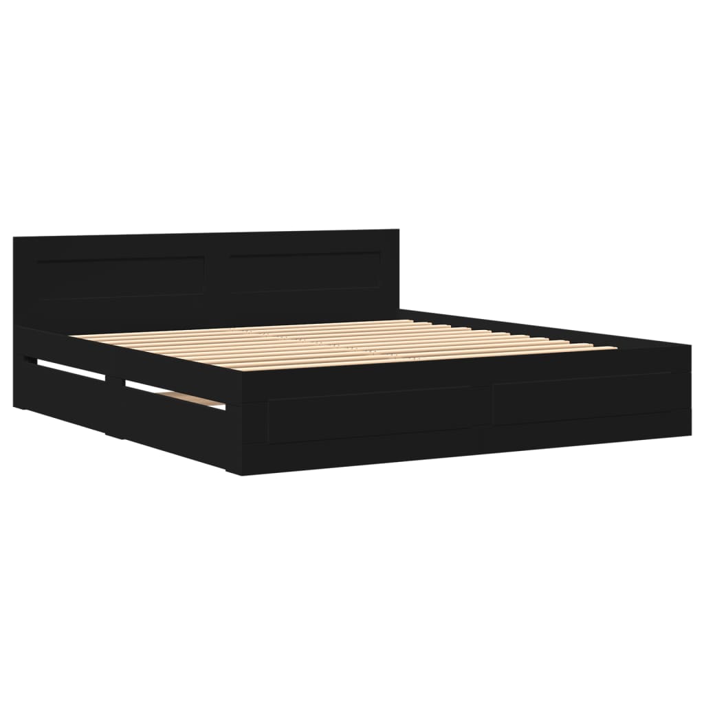 Bed frame with headboard without mattress black 180x200 cm